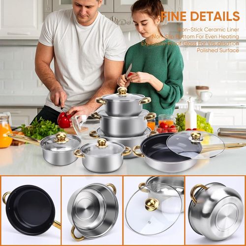 product_image_name-Generic-Cookware Sets,Stainless Steel Cooking Pot Set, Multicolor, Classic Design, Glass Cover, Stainless Steel Handle, Includes 16/18/20/22/24/24cm Pots-3