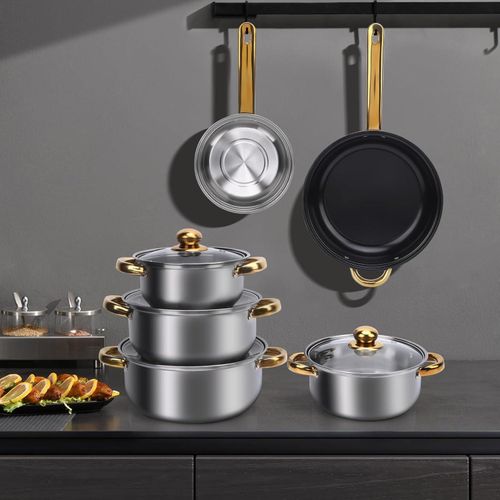 product_image_name-Generic-Cookware Sets,Stainless Steel Cooking Pot Set, Multicolor, Classic Design, Glass Cover, Stainless Steel Handle, Includes 16/18/20/22/24/24cm Pots-4