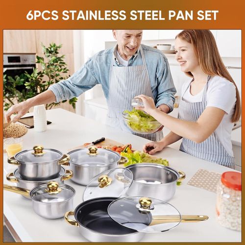 product_image_name-Generic-Cookware Sets,Stainless Steel Cooking Pot Set, Multicolor, Classic Design, Glass Cover, Stainless Steel Handle, Includes 16/18/20/22/24/24cm Pots-6