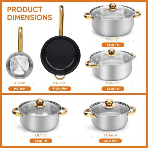 product_image_name-Generic-Cookware Sets,Stainless Steel Cooking Pot Set, Multicolor, Classic Design, Glass Cover, Stainless Steel Handle, Includes 16/18/20/22/24/24cm Pots-7