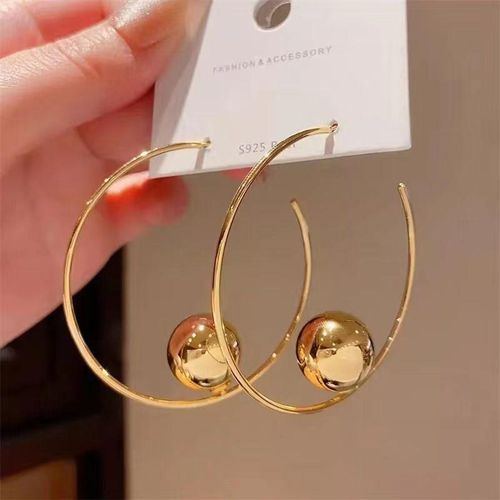 product_image_name-Fashion-S925 Silver Gold Half-Hoop Ball Earrings - Women's  Jewelry, Daily/Casual Accessory-1