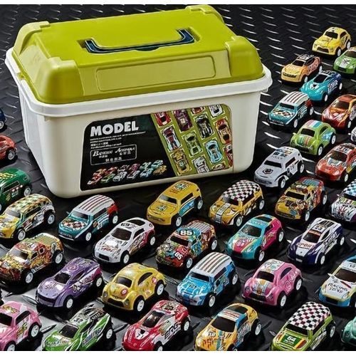 VEOUNDK 20Pcs Alloy Pull-Back Car Set with Storage Box