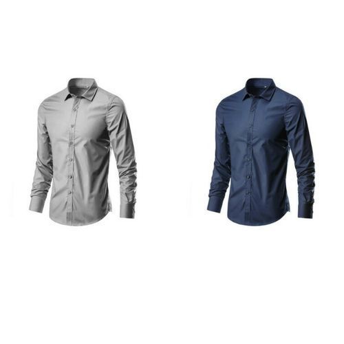 product_image_name-White Label-2 Piece Long Sleeves Shirt - Navy Blue/Grey-1