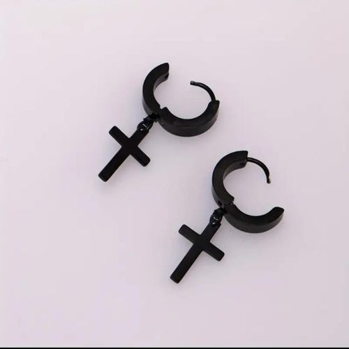 Generic  Earrings hoops with cross pendant – Single Pair for Unisex(Black) - image 3