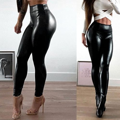 Fesfesfes Women Leggings Large High Waisted Slim Leather Pants Casual  Stretch Trousers Clearance Under $10 
