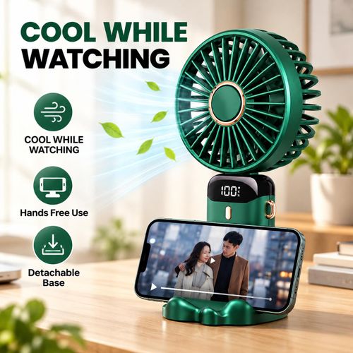 Generic Portable Rechargeable Handheld Fan Foldable Desk Fan with Phone Stand Green - image 6