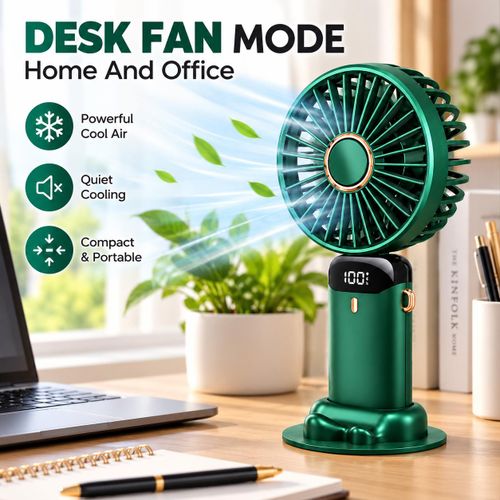 Generic Portable Rechargeable Handheld Fan Foldable Desk Fan with Phone Stand Green - image 7