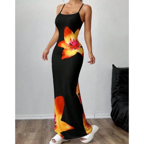 product_image_name-Fashion-Women Printed Floral Sexy Maxi Bodycon Dress Party Evening Black Dress-4