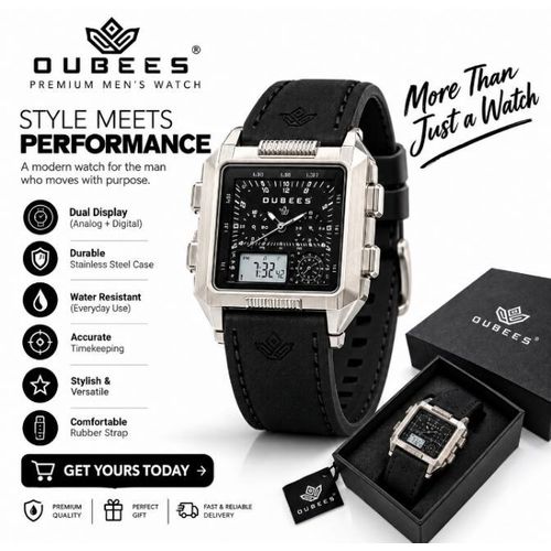 AD  Premium Men's Leather Time Piece - Black