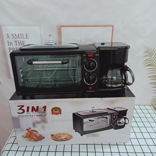 product_image_name-Generic-3in1 Breakfast Maker with Coffee Maker, Non Stick Grill Toaster Oven Portable Multifunctional Family Size Breakfast Station - Black-4