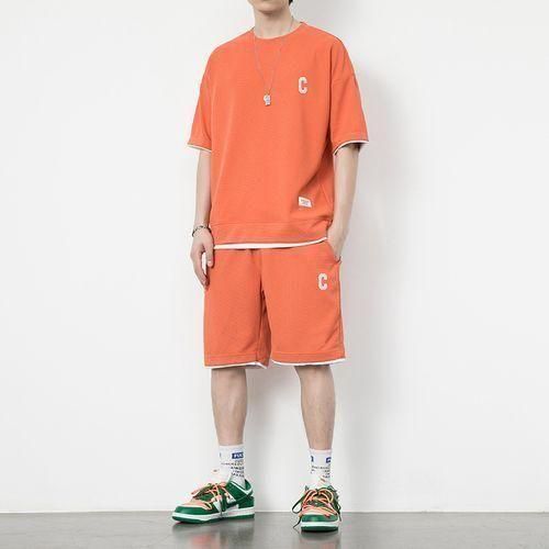 product_image_name-GALUIN-2pcs Men's Short-sleeved T-shirt + Shorts,Casual Sports Suit- Orange - Orange - XL-2