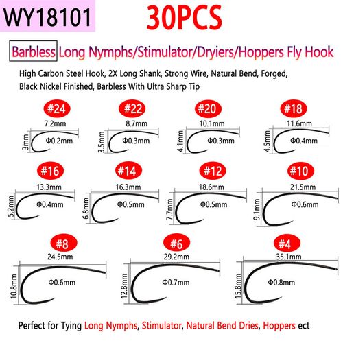 Shop Generic 30pcs High Carbon Steel Barbless Fly Tying Hooks For