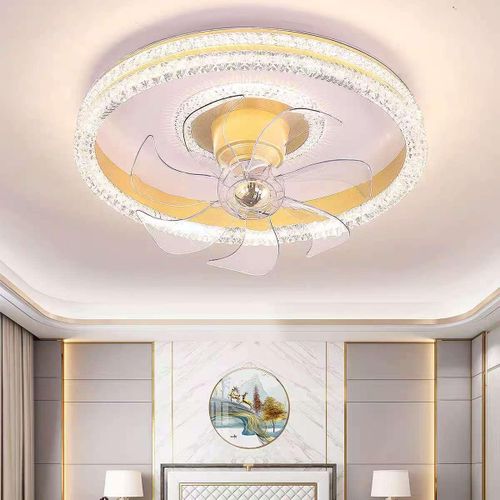 product_image_name-SUMMER WIND-Modern Crystal Ceiling Fan-Lights + Remote - 80W - 50*20cm - Gold-1