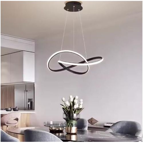 product_image_name-Generic-500mm Modern Curved 3-Color Dimmable 40W LED Chandelier Ceiling Lamp for Living Room Bedroom with Adjustable Hanging Height - Black -2