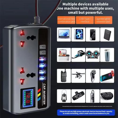 product_image_name-Generic-DC 12V/24V to AC 220V, 200W automotive inverter PD + QC3.0, dual type C + 4 USB ports, mobile phone charger, ignition power adapter, 9-in-1-4