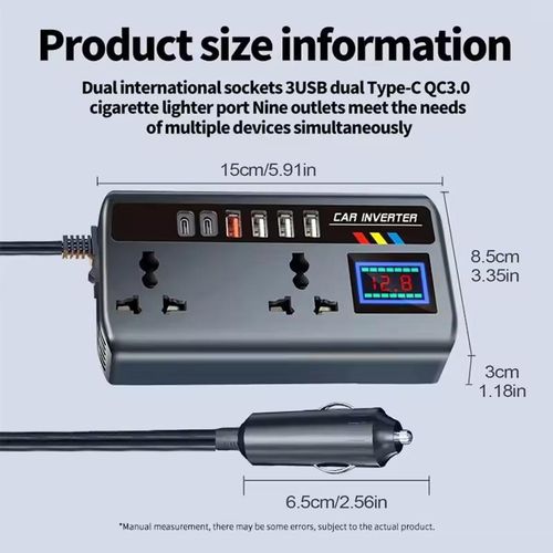 product_image_name-Generic-DC 12V/24V to AC 220V, 200W automotive inverter PD + QC3.0, dual type C + 4 USB ports, mobile phone charger, ignition power adapter, 9-in-1-5