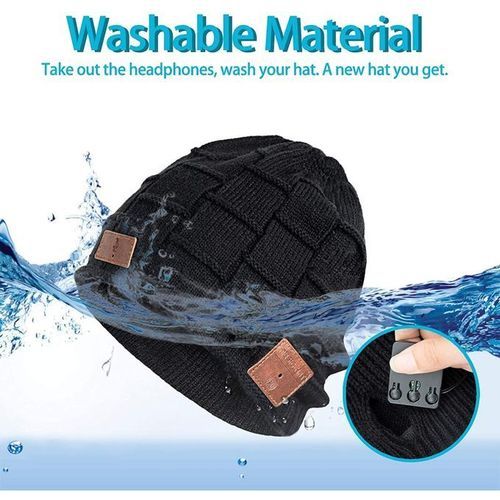 Generic Winter Wireless Knitted Running Hat with Speaker - Black - image 6
