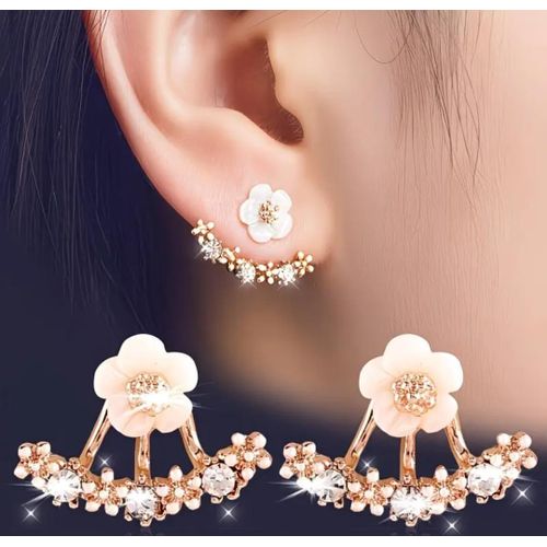 product_image_name-Generic-Korean Flower Crystal Dangling Earrings for Women – Rose Gold Fashion Ear Studs-1