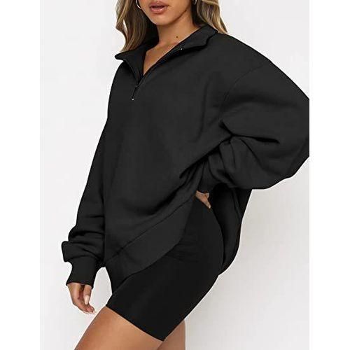 Oversized Half-zip Dress - Black - Ladies