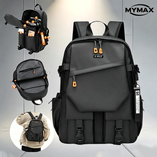 Fashion Large Capacity PU Laptop Backpack-Black