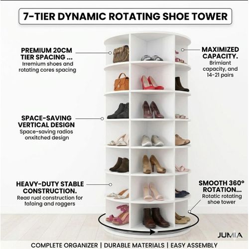 Generic Rotating Shoe Organizer – Modern White Finish (6-Tier, 360° Rotation)