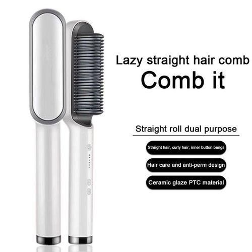 product_image_name-Generic-2 in 1 Hot-Air Hair Styling Comb Straightener Hair Brush -White-1