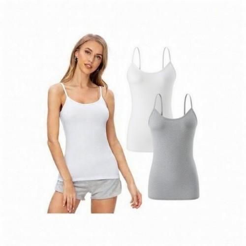 product_image_name-White Label-2 Pieces of Plain SpaghettI Ladies Vest Singlets - White/Grey-1