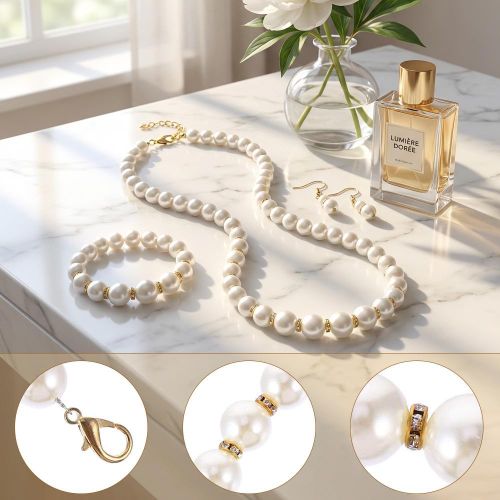 product_image_name-ARHANORY-3pcs/set Women's Faux Pearl Wedding Necklace Earring Bracelet Sets Bridal Jewelry-6