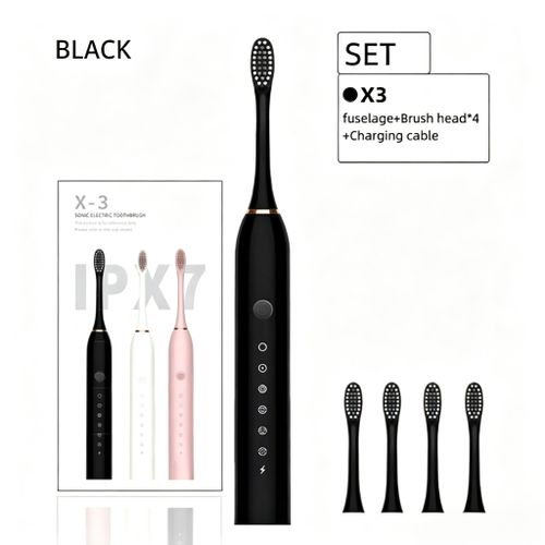 Generic Electric Toothbrush Set 4 Brush Heads- Black
