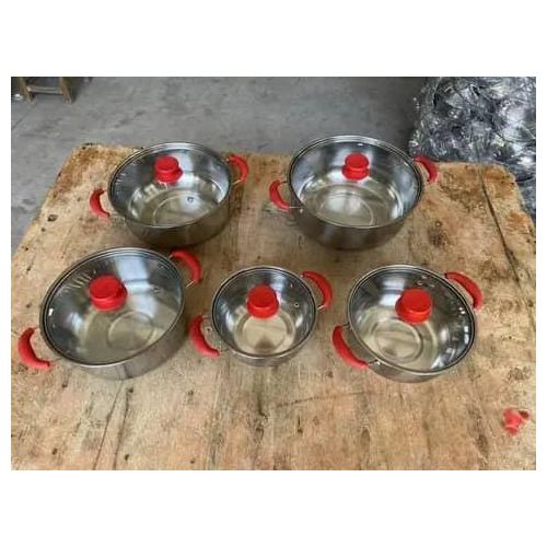White Label 10 Pcs Stainless Steel Kitchen Cookware Sets - Silver/Red - image 3