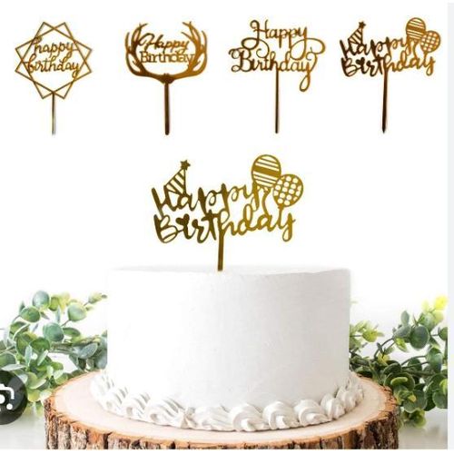 AD 3pcs Happy Birthday Cake Topper For Cake Decoration - Gold