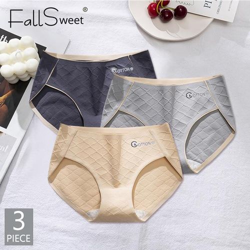 Shop Generic Fallsweet 3 Pcs / Lot Women Underwear Cotton Panties Mid Waist  Strech Briefs Comfortable Solid Panty Girls Underpants M To Xl Online