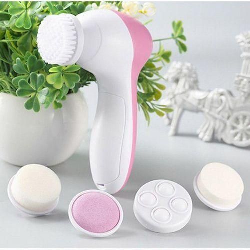 product_image_name-SkinCode-5-in-1 Electric Facial Cleansing Brush & Face Massager – Deep Pore Cleanser, Exfoliator & Skin Care Tool for Men /Women – Pink/White-1