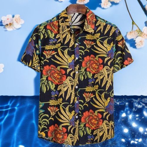 Shop Fashion Mens Vintage Graffiti Floral Pattern Shirts Hawaii Beach ...