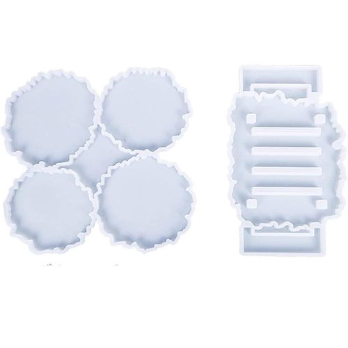 Silicone Coaster for Resin Casting,Epoxy Resin Coaster Kit Including 8 Pcs  Coasters and 2 Pcs Holders