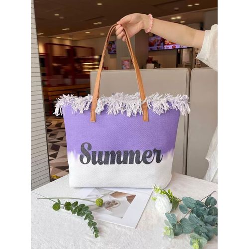 product_image_name-Generic-Quality ladies summer tote bag -Purple /white -1