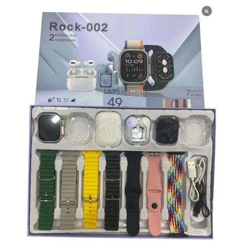product_image_name-Generic-Rock 2 Double Combo Smartwatch - Includes 2 Smartwatches (Ultra 3 & S10),2 Air Pods and 7 Beautiful Straps - Black-3