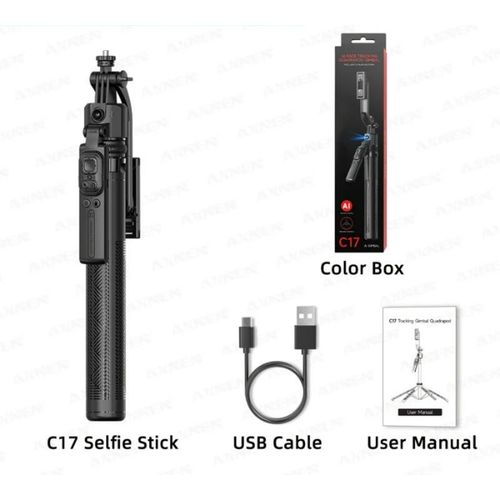 Generic C17 AI Smart Auto Tracking Selfie Stick Tripod with LCD Screen & Remote - Black - image 3