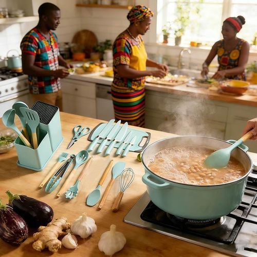 product_image_name-Generic-19-Piece Premium Silicone Non-Stick Cooking Utensils Set with Knife Block & Cutting Board - Heat Resistant - Lime Green-2