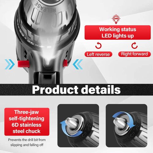 Generic Home electric drill power tool kit, 25+3 torque adjustment wireless drill set, adjustable speed - image 2