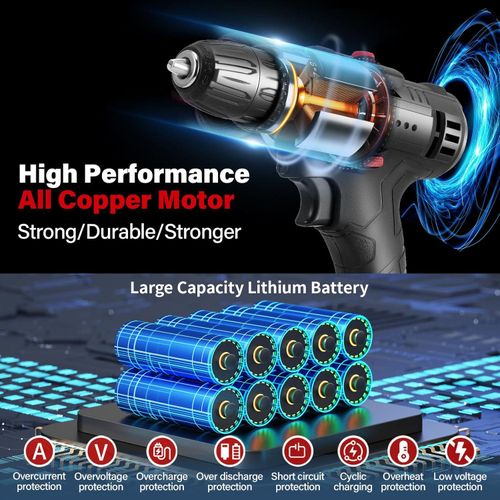 Generic Home electric drill power tool kit, 25+3 torque adjustment wireless drill set, adjustable speed - image 4