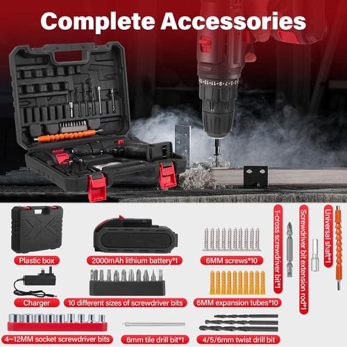 Generic Home electric drill power tool kit, 25+3 torque adjustment wireless drill set, adjustable speed - image 5