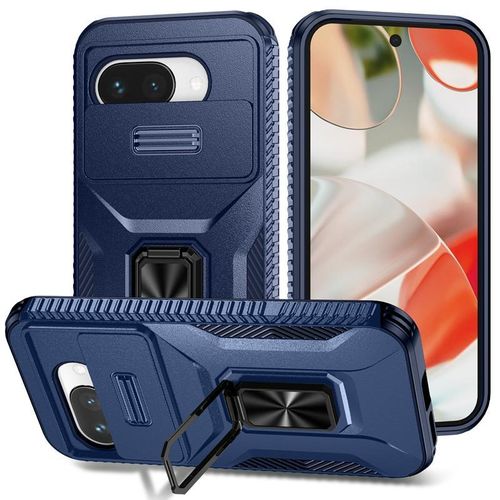 Google Pixel  7A High Quality Case,  Slide Window Lens Protection with Magnetic Stand Ring (Type2) - Blue