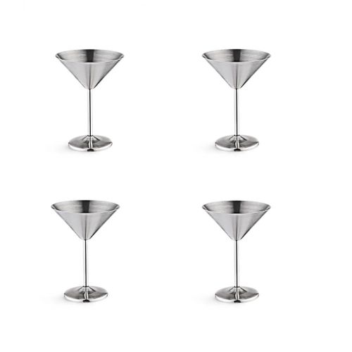 Stainless Steel Martini Glasses Set Of 4, 8 Oz Metal Cocktail Glasses,  Unbreakable, Durable, Mirror Polished Finish