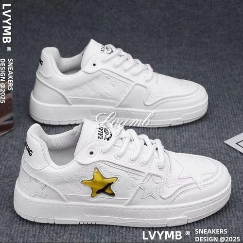 product_image_name-LVYMB-Classic Men's White Sneakers - Premium Unisex Casual Shoes - Breathable & Anti-slip Flat Sneakers for Men & Women - White - EU 41-3
