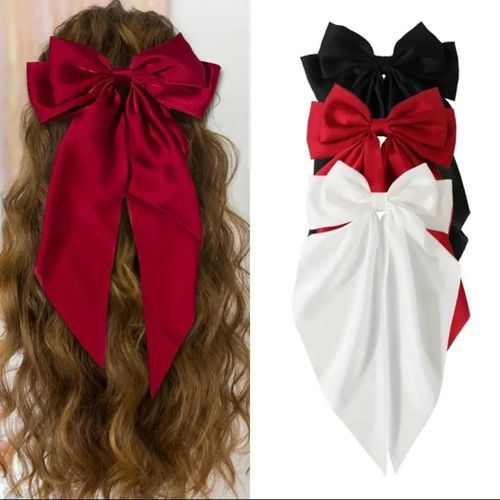 Generic 3pieces Satin Bow Hair Clip - Set (Red Black White)