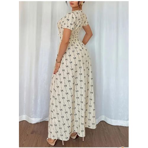 product_image_name-Fashion For Life-Women’s Floral Dress V-Neck Cinched Waist With Lantern Sleeve Stylish Print - Versatile Party Outfit (Multicolor)-2