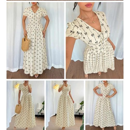 product_image_name-Fashion For Life-Women’s Floral Dress V-Neck Cinched Waist With Lantern Sleeve Stylish Print - Versatile Party Outfit (Multicolor)-4