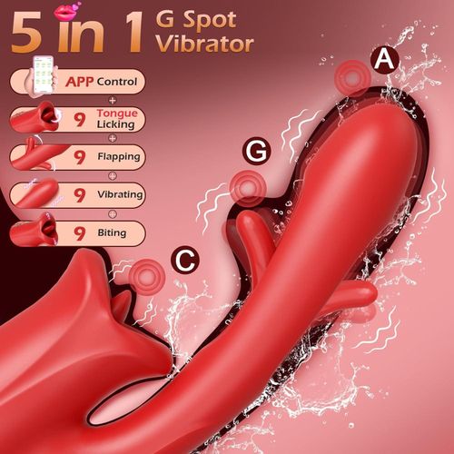 product_image_name-Universal-5in1 G-Spot Vibrator Sex Toy Dildo with 9 Licking Sucking & Flapping Clitoris Stimulator -1