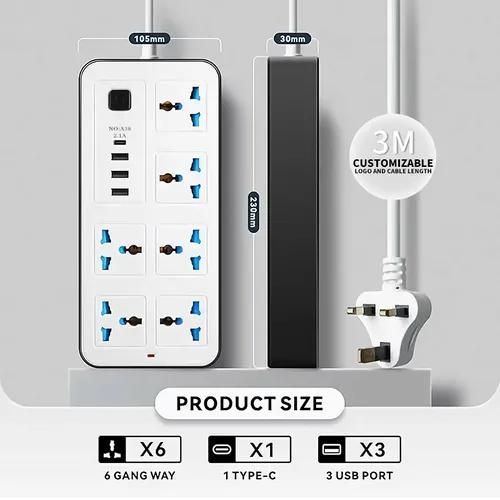 Generic 5-meter extra-long multi-port power strip with USB ports - image 2